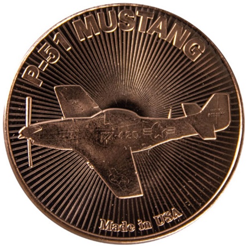 Medaila, ADVP OUNCE 999/1000 Cu, P-51 Mustang Fighter
