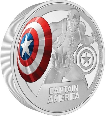 10 Dollars 2023 Niue PROOF farbená 3 Oz Ag Marvel - Captain America