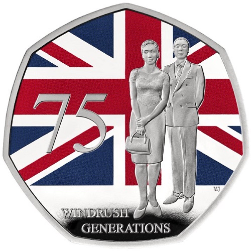 50 Pence 2023 Anglicko PROOF Piedfort farbená 16g Ag Windrush Generation