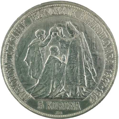 5 Korona 1907 KB Rakúsko Uhorsko,  40. výročie korunovácie