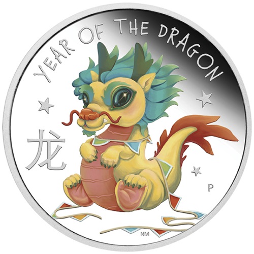 50 Cents 2024 Tuvalu PROOF farbená 1/2 Oz Ag Lunar III: Baby Dragon(V:6:1)
