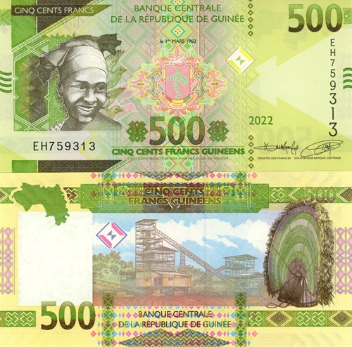 500 Francs 2022 Guinea UNC séria EH