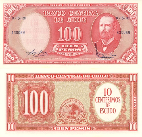 100 Pesos 1960 Chile UNC séria K-15-101