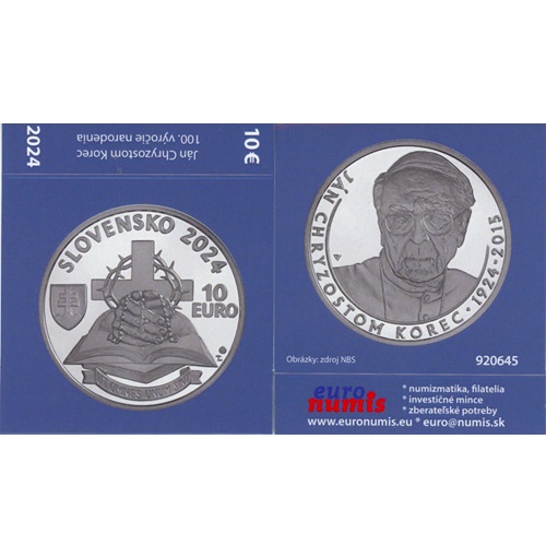 Papierový prebal na 10 euro 2024 Slovensko PROOF, Ján Chryzostom Korec