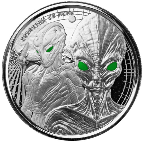20 Cedis 2023 Ghana PROOF farbená 1 Oz Ag, Alien 
