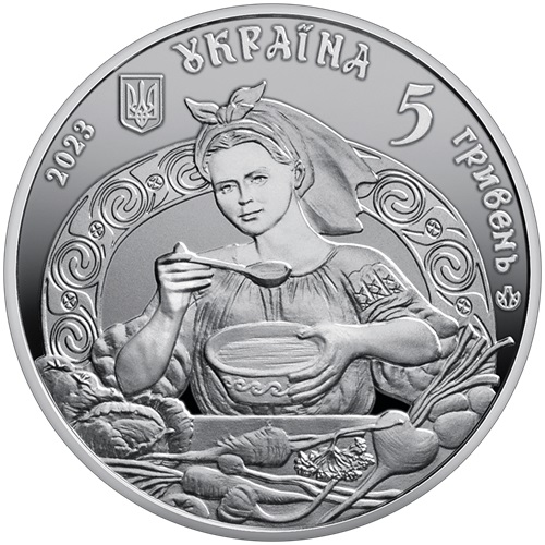 5 Hrivna 2023 Ukrajina BU karta farbená, Ukrainian Borshch