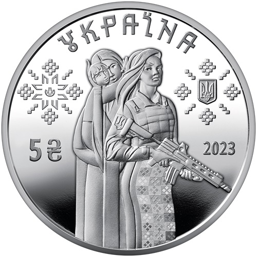 5 Hrivna 2023 Ukrajina BU karta farbená, Female Defenders