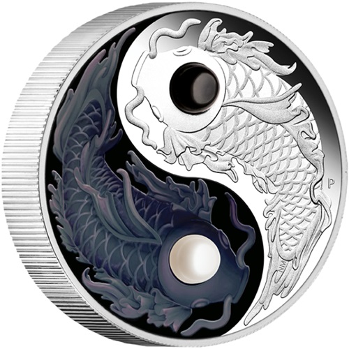 5 Dollars 2024 Tuvalu PROOF farbená 5 Oz Ag, Yin Yang Koi 
