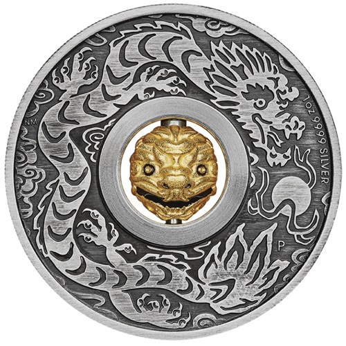 Dollar 2024 Tuvalu BU Antiqued 1 Oz Ag, Lunar III - Year of the Dragon