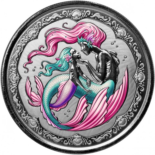 2 Tala 2023 Samoa PROOF like karta farbená 1 Oz Ag, Mermaid Mother and Daughter
