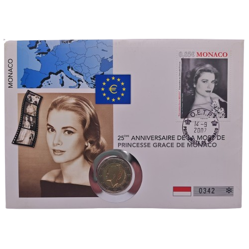 2 euro 2007 Monako BU numisbrief, princezná Grace