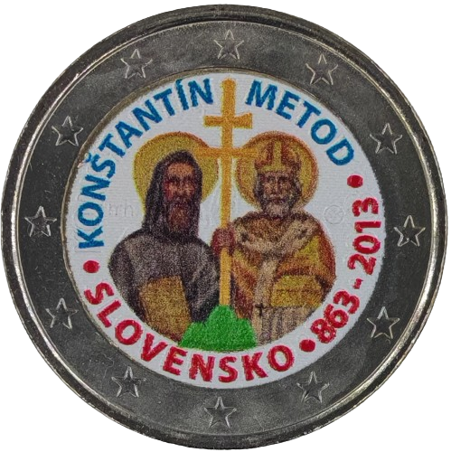 2 euro 2013 Slovensko cc.UNC farbená V4, Konštantín a Metod
