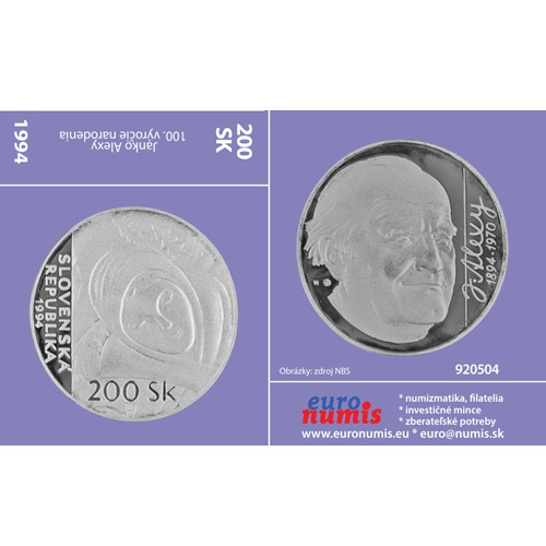 Papierový prebal na 200 korún 1994 Slovensko PROOF, Janko Alexy