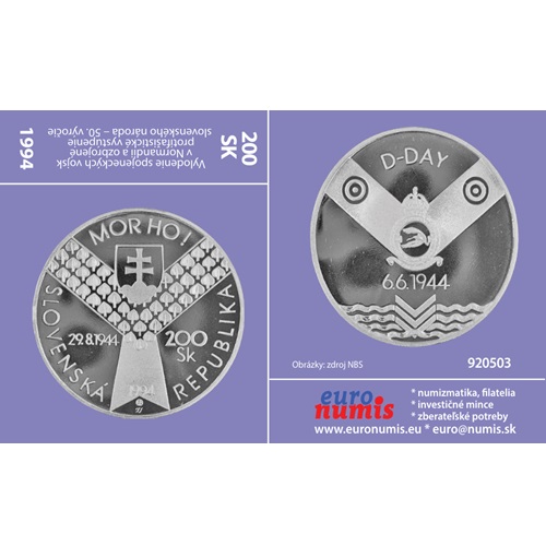 Papierový prebal na 200 korún 1994 Slovensko PROOF, D-DAY Normandia