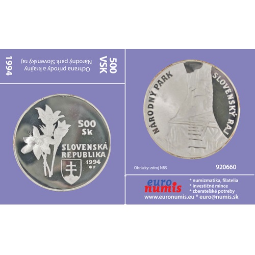 Papierový prebal na 500 korún 1994 Slovensko PROOF, Národný park Slovenský raj