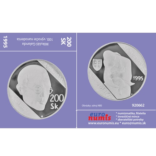 Papierový prebal na 200 korún 1995 Slovensko PROOF, Mikuláš Galanda