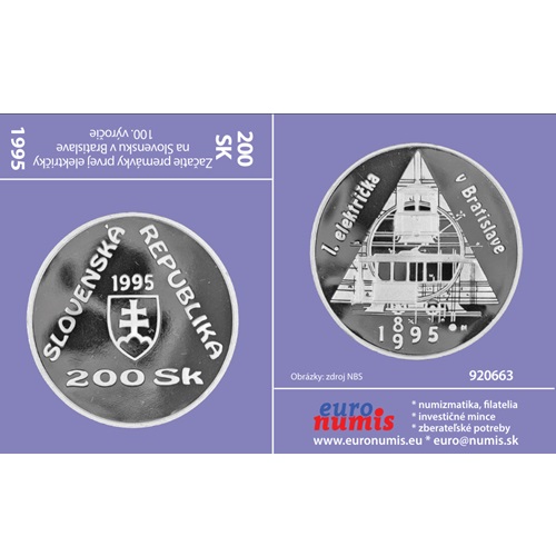 Papierový prebal na 200 korún 1995 Slovensko PROOF, Električka