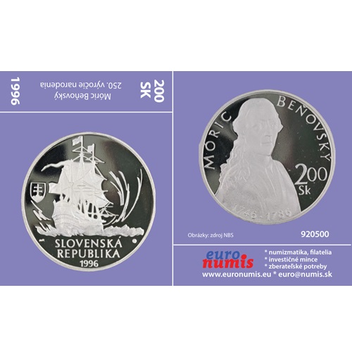Papierový prebal na 200 korún 1996 Slovensko PROOF, Móric Beňovský