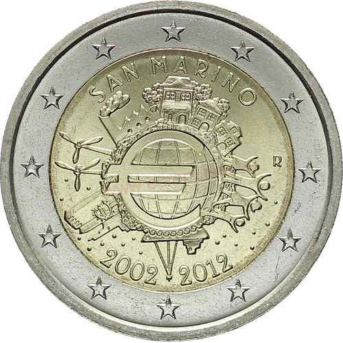 2 euro 2012 San Maríno cc.UNC bez blistru, zavedenie hotovostnej eurovej meny