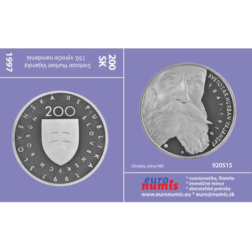 Papierový prebal na 200 korún 1997 Slovensko PROOF, Svetozár Hurban Vajanský