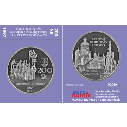 Papierový prebal na 200 korún 1997 Slovensko PROOF, Banská Štiavnica