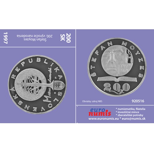 Papierový prebal na 200 korún 1997 Slovensko PROOF, Štefan Moyzes