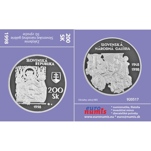 Papierový prebal na 200 korún 1998 Slovensko PROOF, Národná Galéria