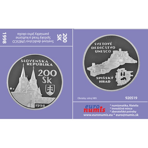 Papierový prebal na 200 korún 1998 Slovensko PROOF, Spišský Hrad