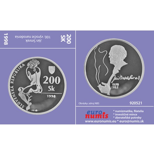 Papierový prebal na 200 korún 1998 Slovensko PROOF, Ján Smrek