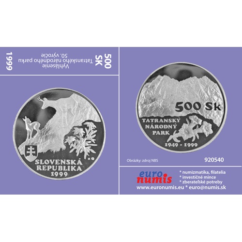 Papierový prebal na 500 korún 1999 Slovensko PROOF, vyhlásenie Tatranského národného parku