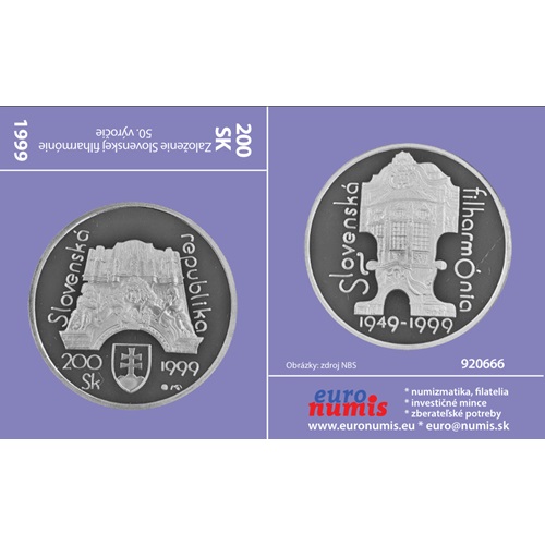 Papierový prebal na 200 korún 1999 Slovensko PROOF, Slovenská filharmónia
