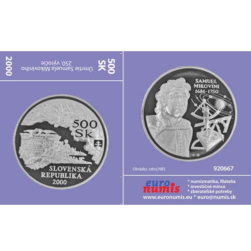 Papierový prebal na 500 korún 2000 Slovensko PROOF, Samuel Mikovini