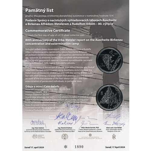 Pamätný list 2024, Auschwitz a Birkenau (originál 4 podpisy)