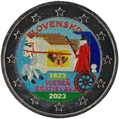 2 euro 2023 Slovensko cc.UNC farbená V1, Expresná pošta ťahaná koňmi