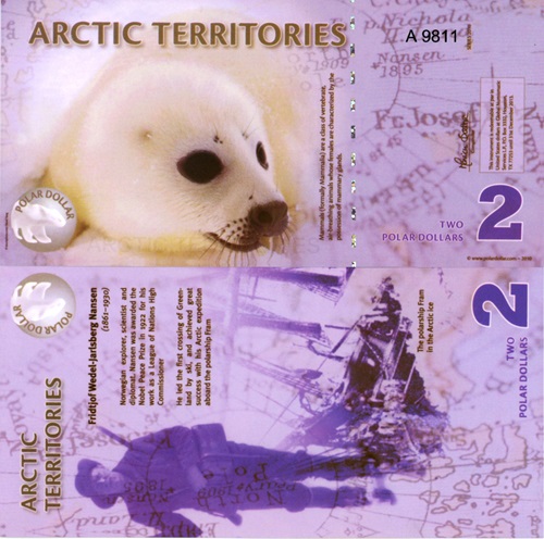2 Polar Dollars 2010 Arktída UNC séria A (suvenírová bankovka)
