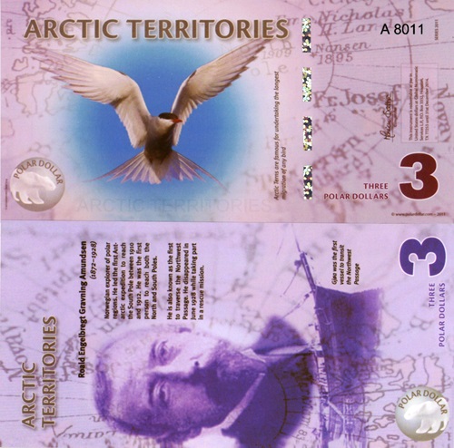 3 Polar Dollars 2011 Arktída UNC séria A (suvenírová bankovka)