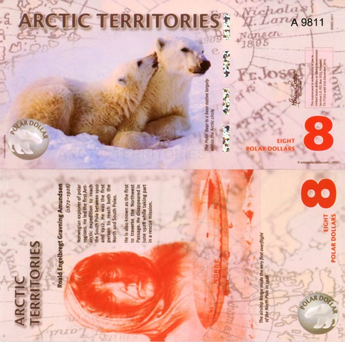 8 Polar Dollars 2011 Arktída UNC séria A (suvenírová bankovka)