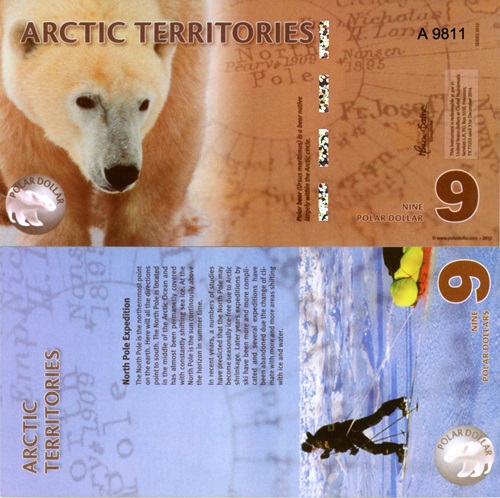 9 Polar Dollars 2012 Arktída UNC séria A (suvenírová bankovka)