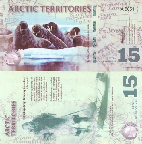 15 Polar Dollars 2011 Arktída UNC séria A (suvenírová bankovka)