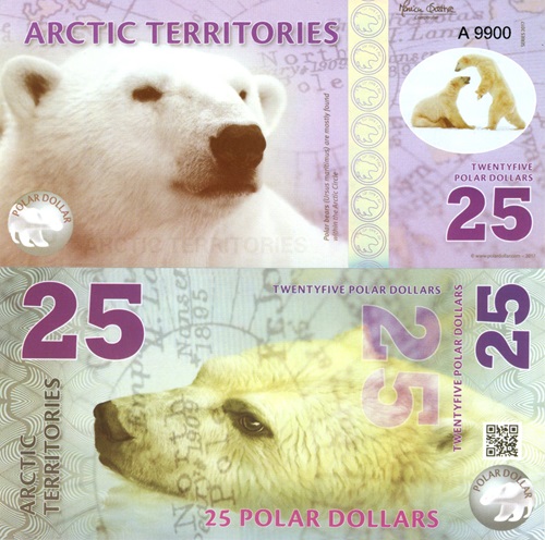 25 Polar Dollars 2017 Arktída UNC séria A (suvenírová bankovka)