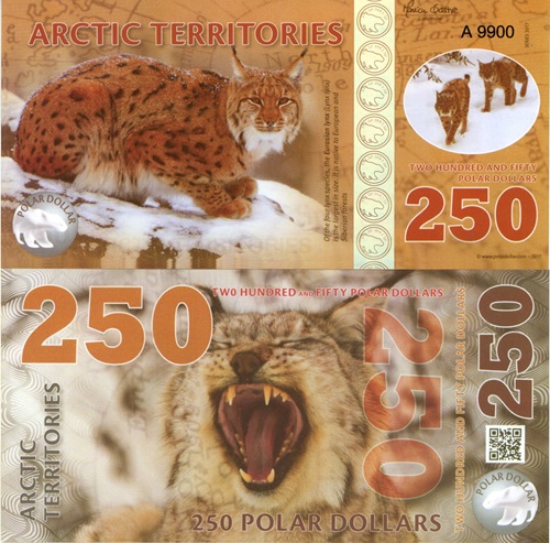 250 Polar Dollars 2017 Arktída UNC séria A (suvenírová bankovka)