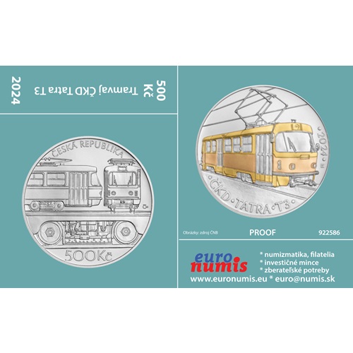 Papierový prebal na 500 korún 2024 Česko PROOF Tramvaj ČKD Tatra T3