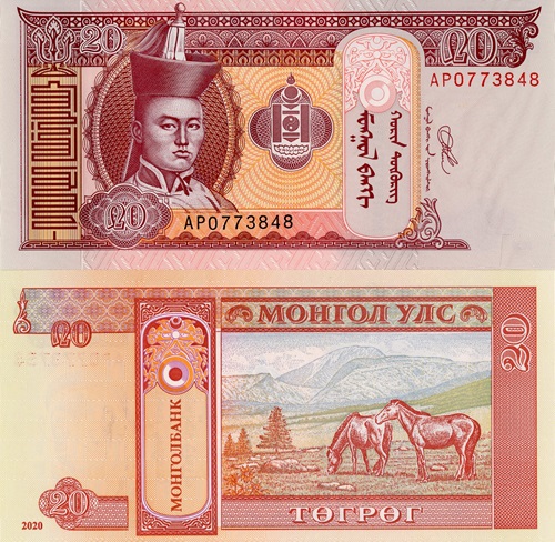 20 Tugrik 2020 Mongolsko UNC séria AP