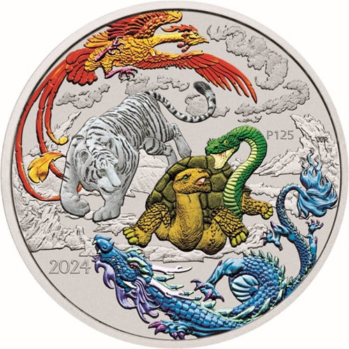 Dollar 2024 Austrália BU farbená 1 Oz Ag, Four Guardians (Hong)