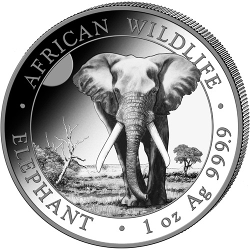 100 Shillings 2025 Somálsko BU 1 Oz Ag, African Elephant
