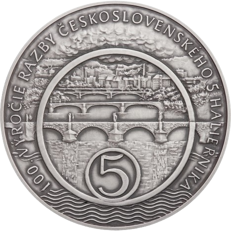 Strieborná medaila, 100.výročie razby Československého 5-haliernika z roku 1924