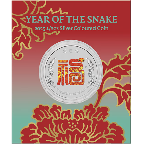 50 Cents 2025 Austrália BU farbená 1/2 Oz Ag Lunar Fu - Year of the Snake