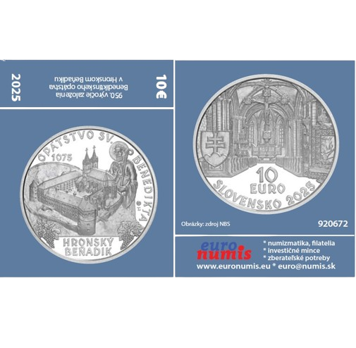 Papierový prebal na 10 euro 2025 Slovensko PROOF, Benediktínske opátstvo