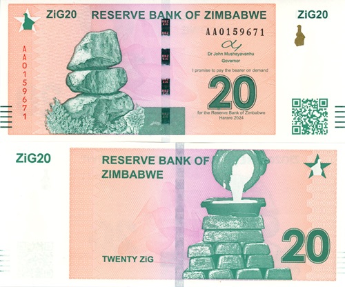 20 Zig 2024 Zimbabwe UNC séria AA