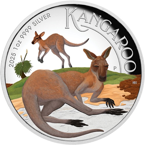 Dollar 2025 Austrália PROOF High Relief farbená 1 Oz Ag, Australian Kangaroo